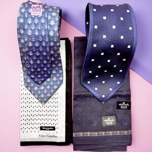 Set Necktie Silk : Hermes Paris & CWC Blue +2 Handker Gordon London & Hallmak(49